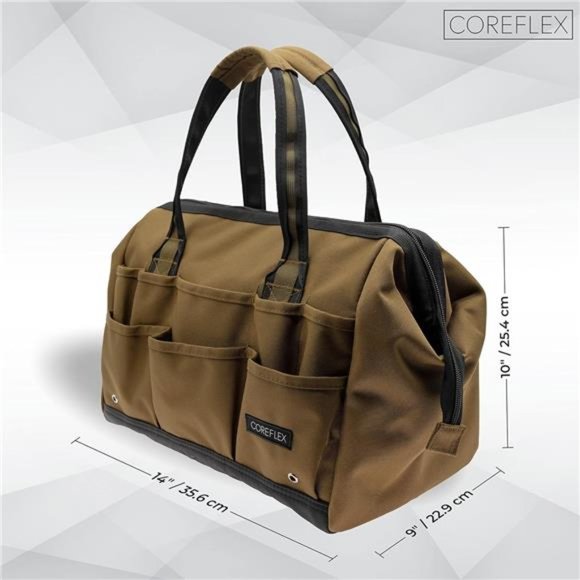 14inch Wide-Mouth Tool Bag, Multiple Purpose -. Heavy Duty 900D Polyester (TAN) - Picture 4 of 7